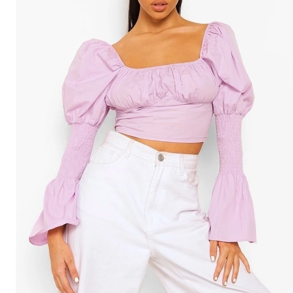 Lavender Purple Cotton Puff Sleeve Crop Top size 10 Y2K - Picture 4 of 6